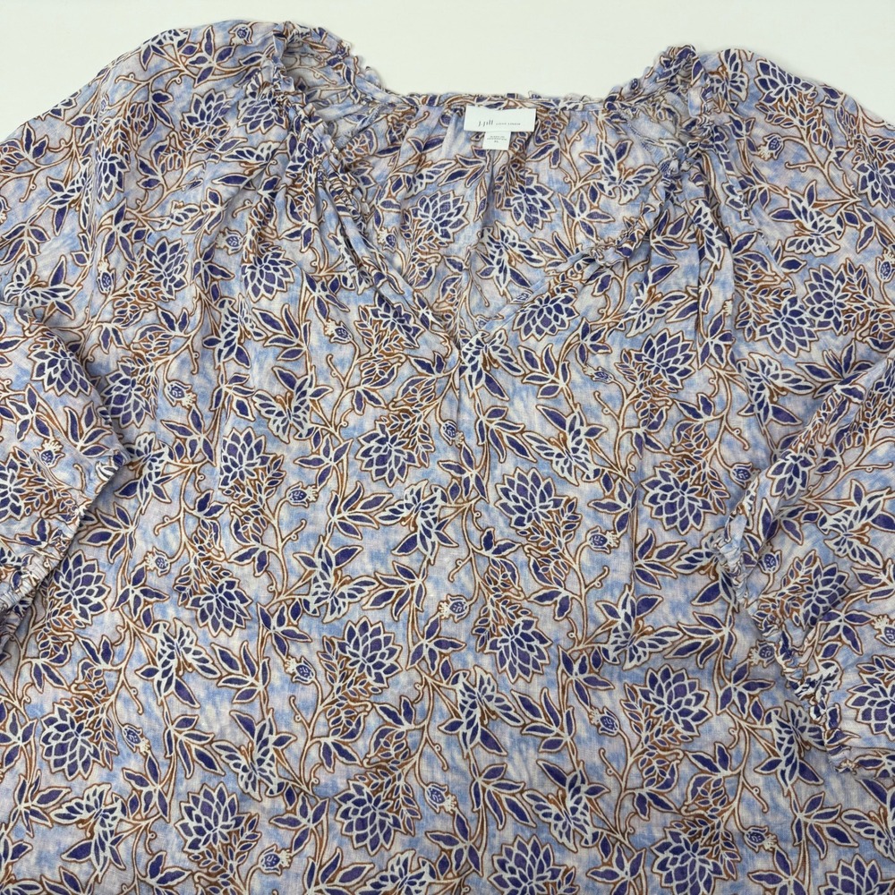 J Jill Love Linen Floral Relaxed Peasant Top Women's Size XL Purple Blue